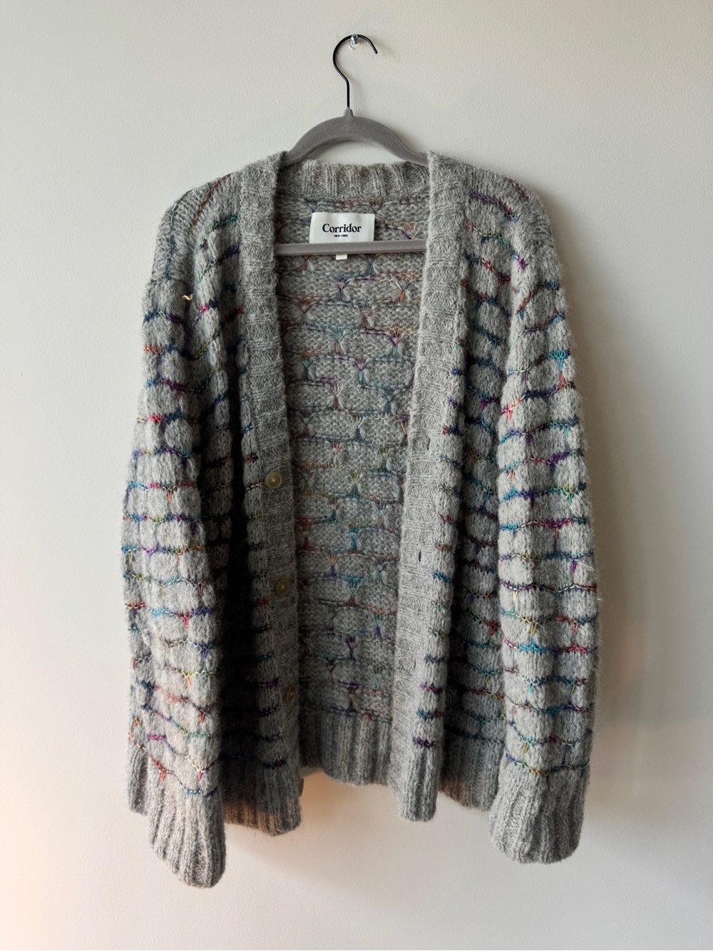 Corridor Gray Open-Front Men’s Cardigan with Multicolor Accents